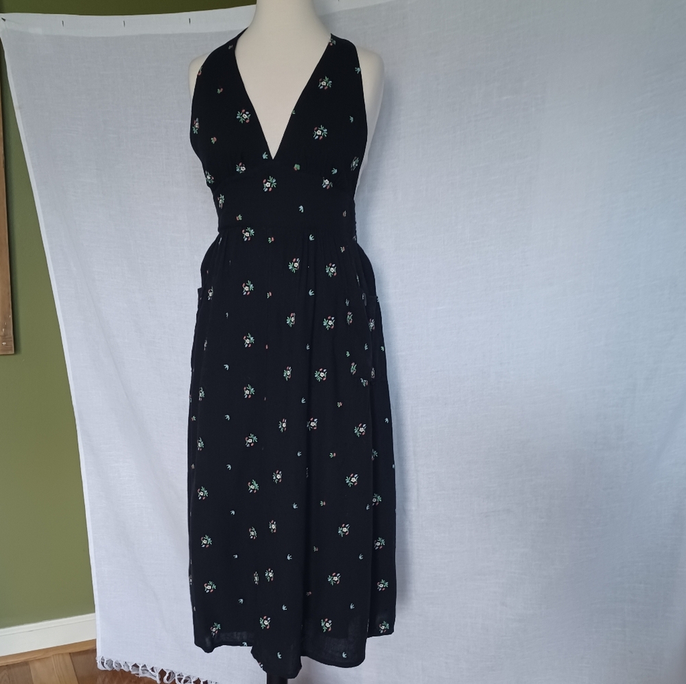 Urban Outfitters Black Embroidered Midi Dress Size S